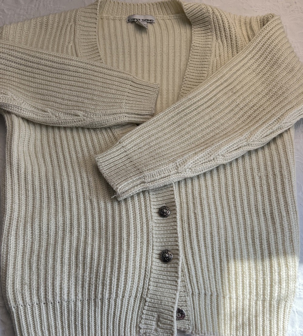 Cara Soho Cardigan Chunky vtg SM Wool Blend Long Sl grannycore Retro